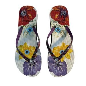 Brighton Floret Floral Flip Flops Women's Size 9 Multicolor‎ Rhinestone Accents